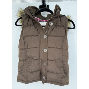 Y2K VTG Aeropostale S Puffer Vest Fur Hood Button Zip Front